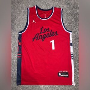 JAMES HARDEN LA CLIPPERS LOS ANGELES JERSEY RED BLUE SIZE 54 NWOT BASKETBALL